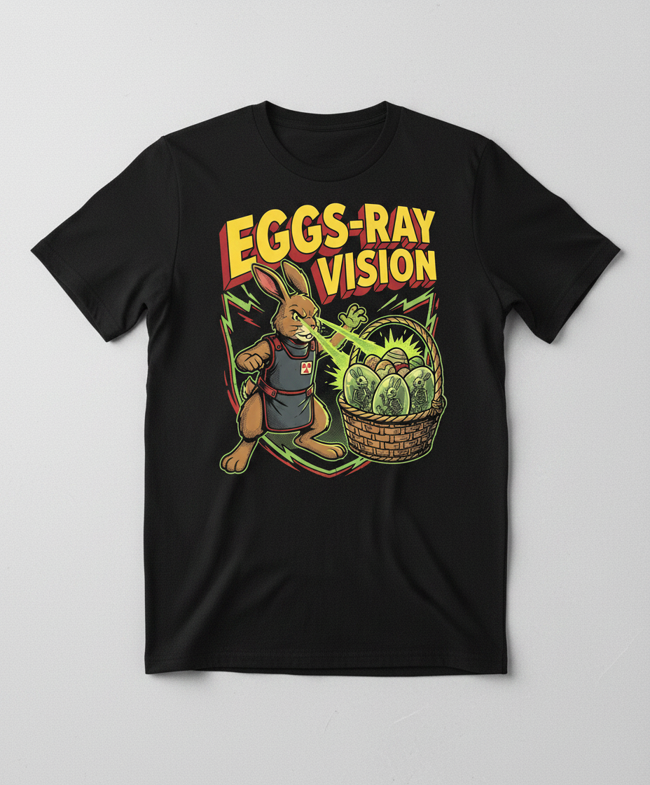 Eggs-Ray Vision Funny Easter Bunny Skeleton T-Shirt - Black