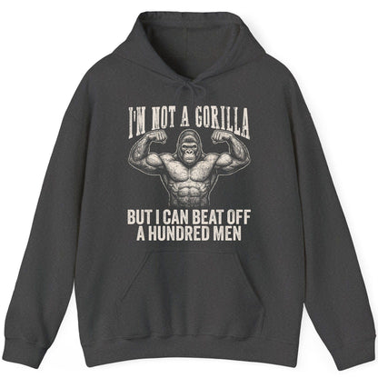 I'm Not a Gorilla but I Can Beat Off a Hundred Men gorilla Hoodie Dark Heather product mockup
