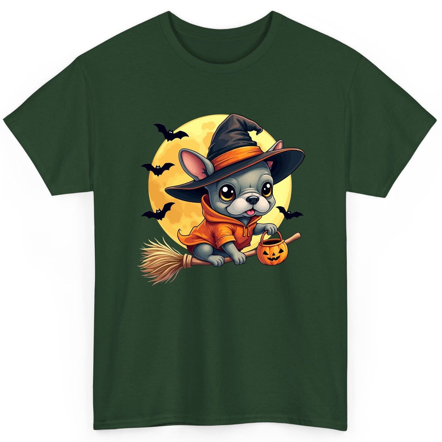 Cute Witch French Bulldog french bulldog T-Shirt Forest Green product mockup