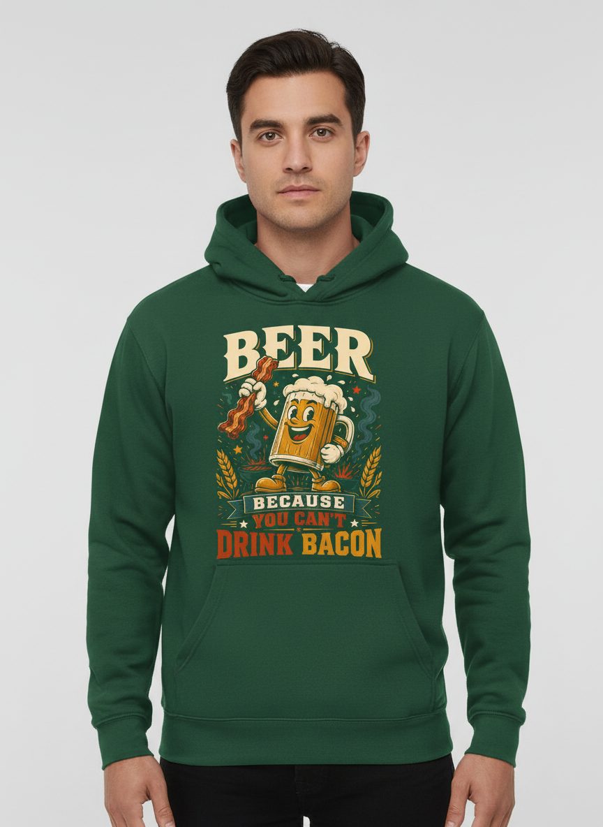 Cant Drink Bacon Beer Funny And Hoodie - product mockup - Forest Green
