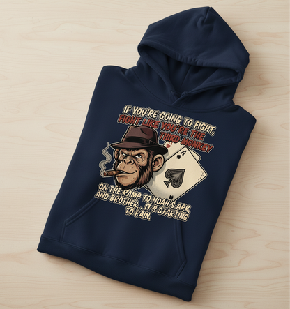 Third Monkey on Noah's Ark Fighting Quote Hoodie - Navy