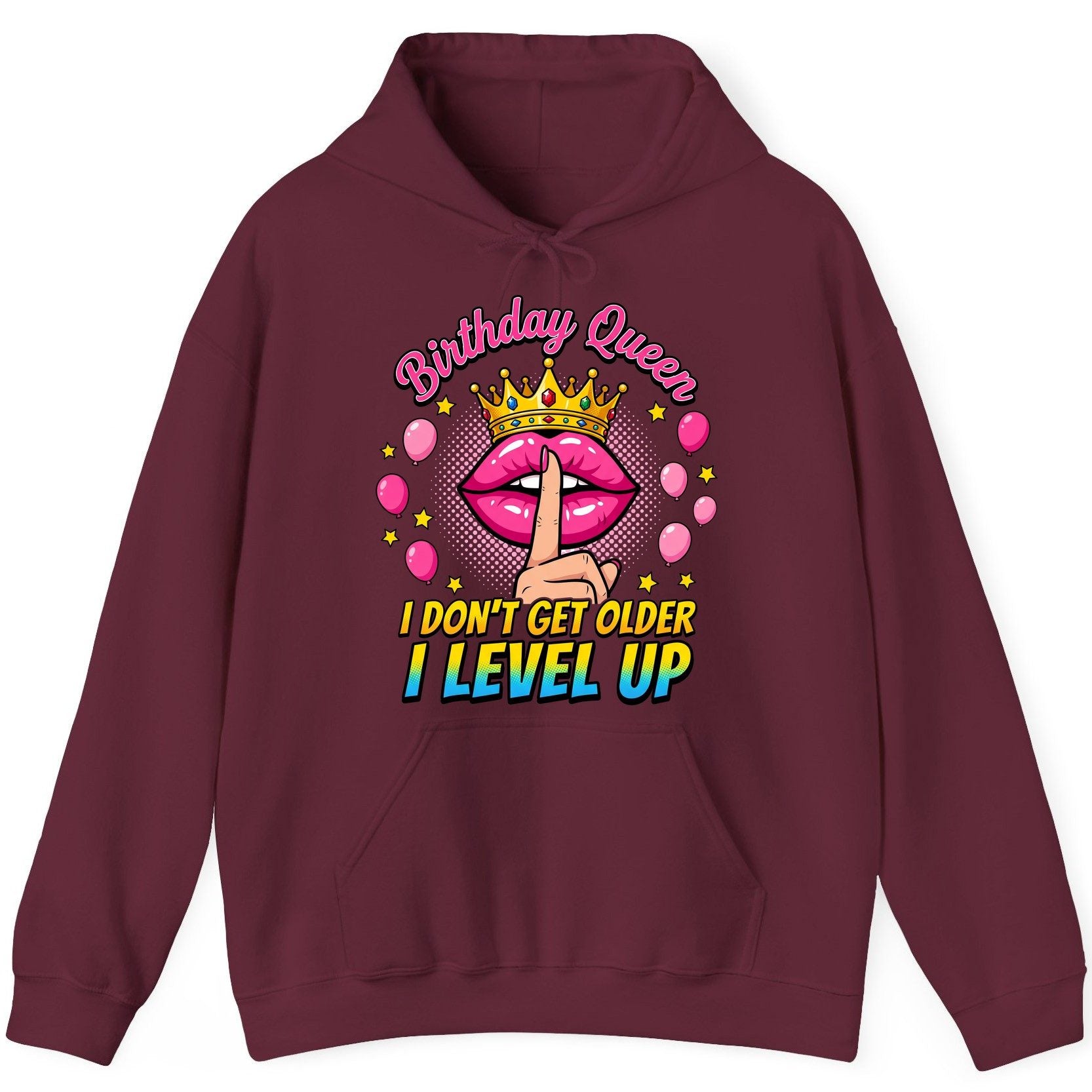 Birthday Queen I Don't Get Older I Level Up gamer birthday Hoodie Maroon product mockup
