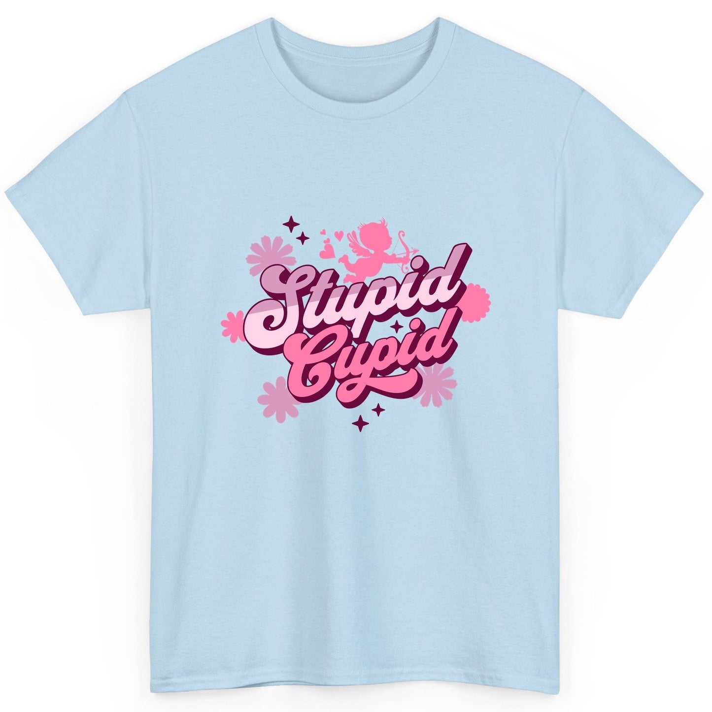 Stupid Cupid anti-Valentine's Day T-Shirt Light Blue product mockup