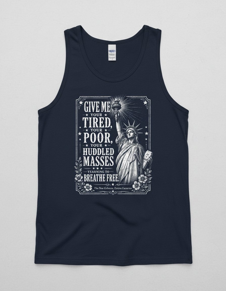 Give Me Your Tired Statue of Liberty Vintage Patriots Tank Top - product mockup - Navy