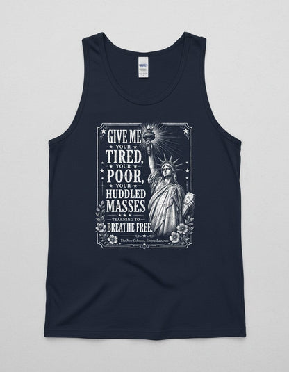 Give Me Your Tired Statue of Liberty Vintage Patriots Tank Top - product mockup - Navy