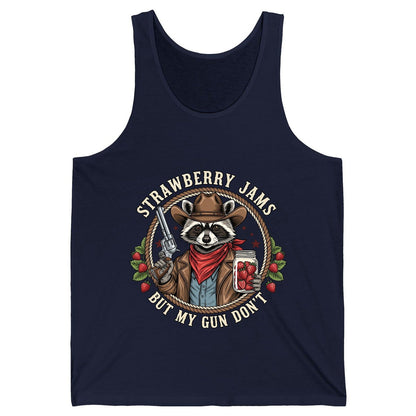 Strawberry Jams but My Gun Don't cowboy raccoon Tank Top Navy product mockup