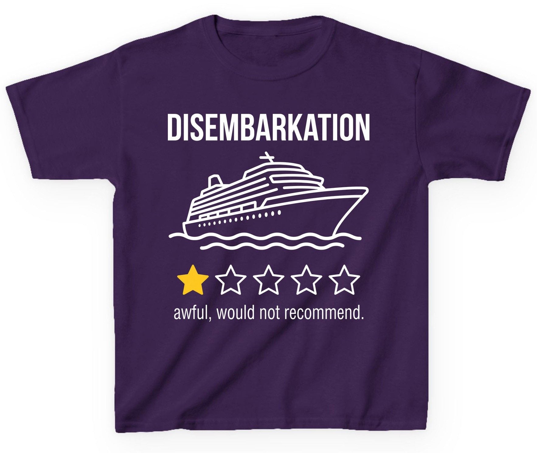 Disembarkation Awful, Would Not Recommend cruise ship humor Youth T-Shirt Purple product mockup