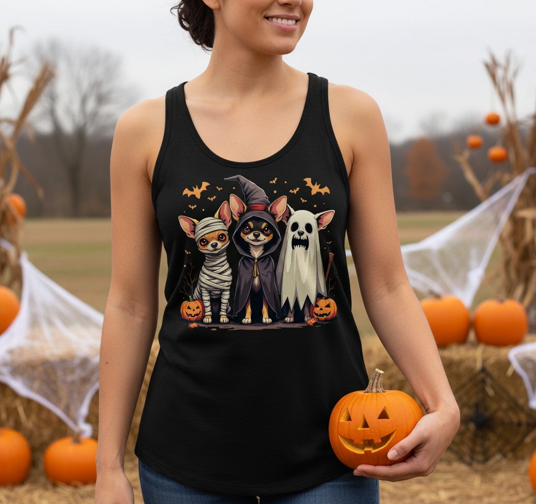Chihuahua Halloween Costumes chihuahua dogs in Halloween costumes Tank Top Black lifestyle mockup