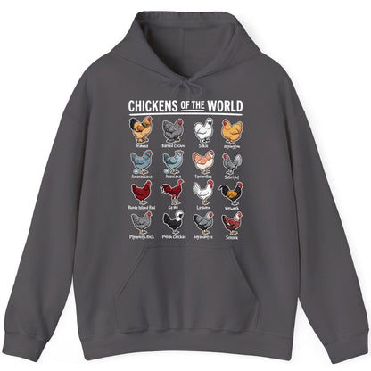 Chickens of the World chicken breeds Hoodie Charcoal product mockup