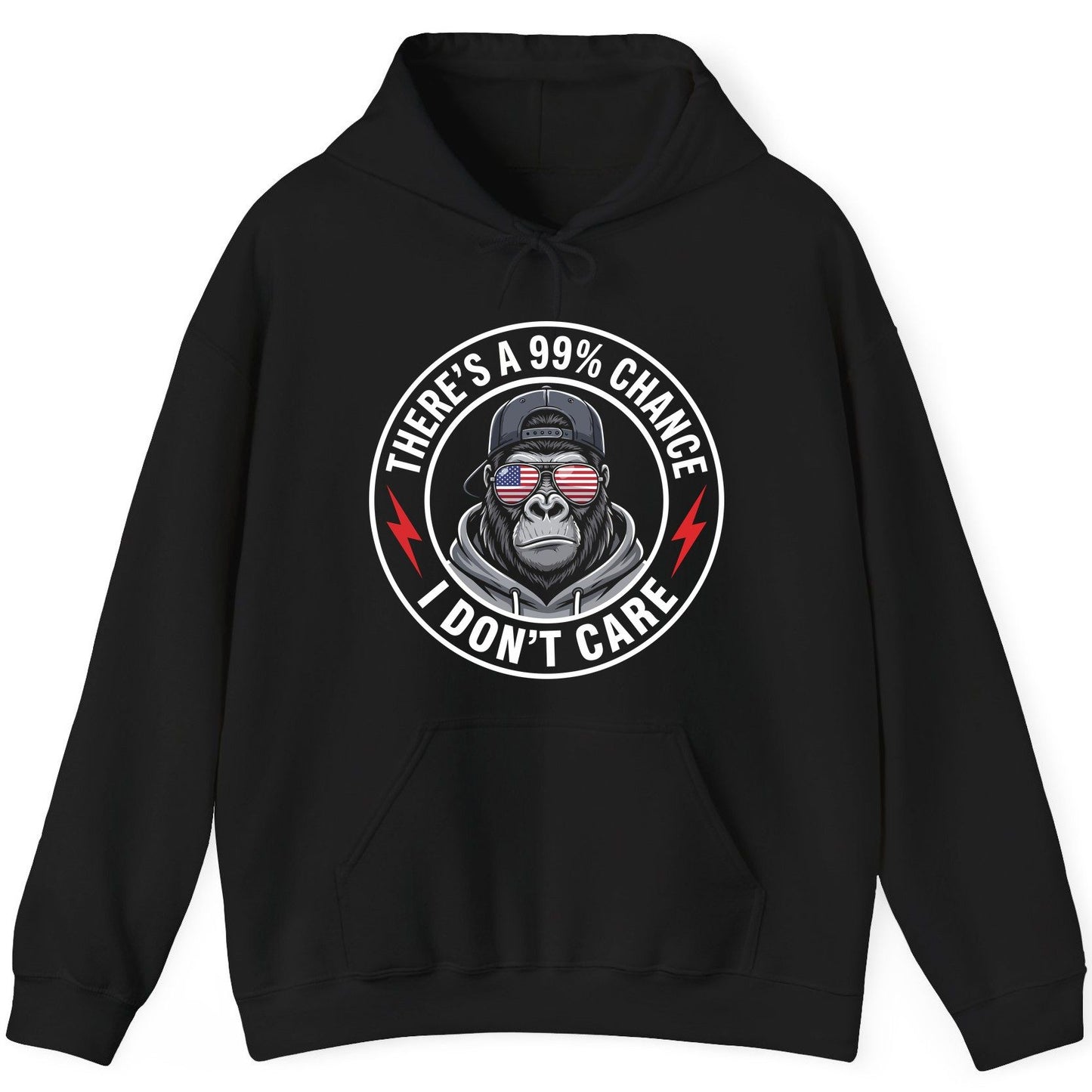 There's a 99% Chance I Don't Care sarcastic gorilla Hoodie Black product mockup