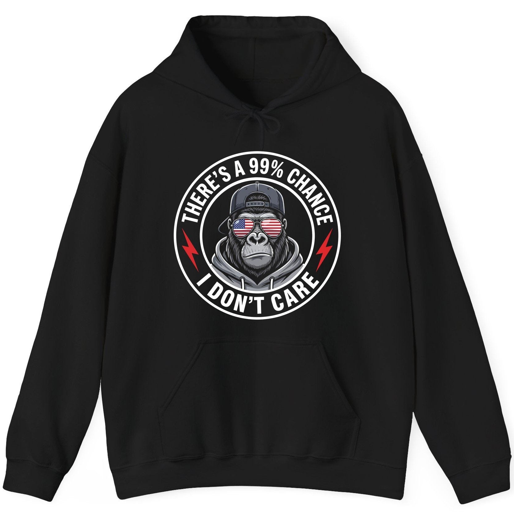 There's a 99% Chance I Don't Care sarcastic gorilla Hoodie Black product mockup