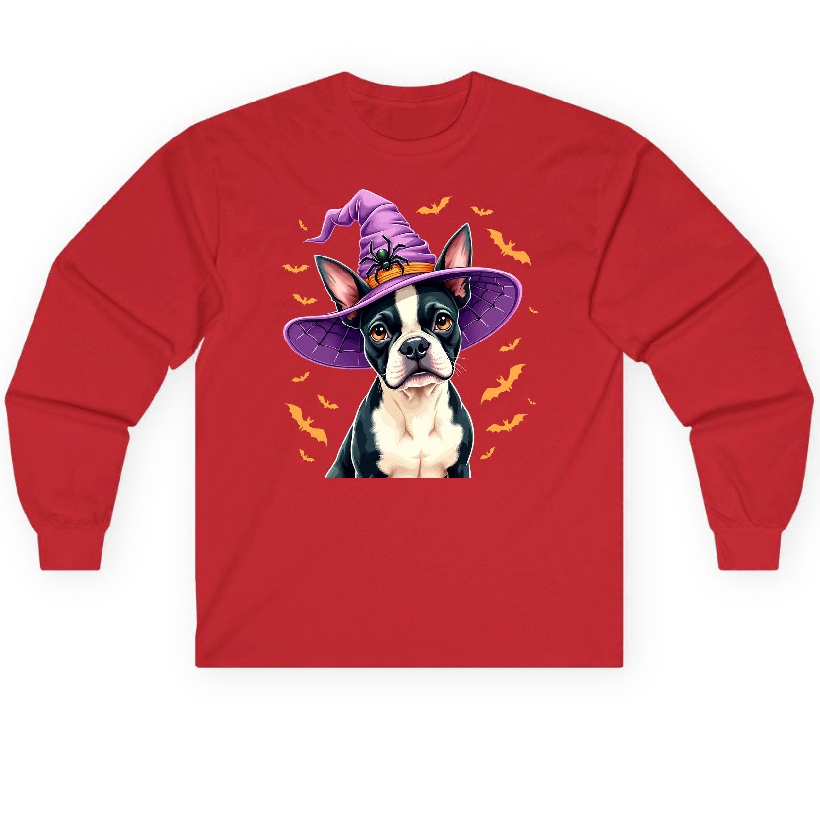 Halloween Boston Terrier Witch boston terrier Long Sleeve Tee Red product mockup