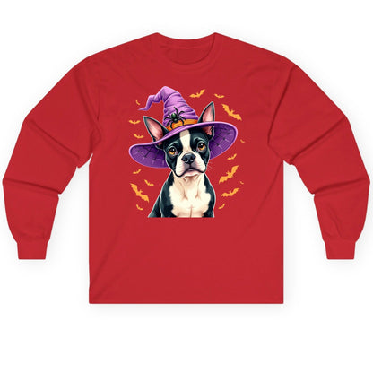 Halloween Boston Terrier Witch boston terrier Long Sleeve Tee Red product mockup
