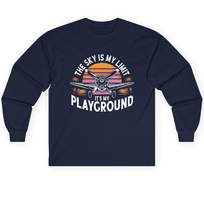 The Sky Is My Limit It's My Playground aviation Long Sleeve Tee Navy product mockup