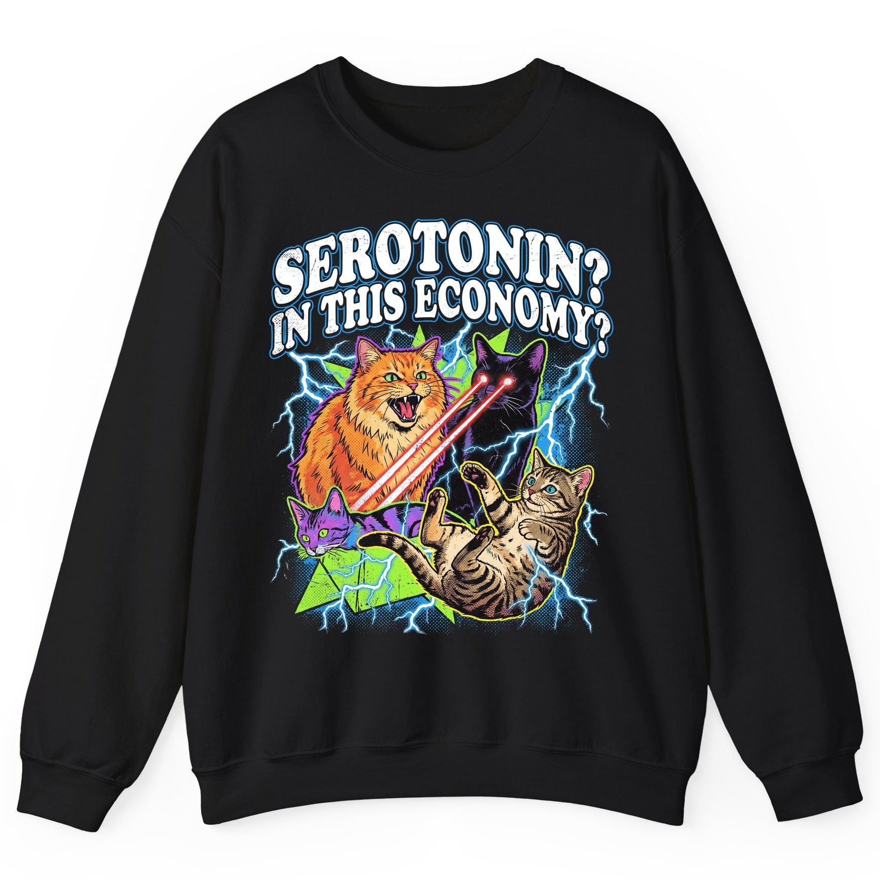 Serotonin in This Economy? cats Sweatshirt Black product mockup