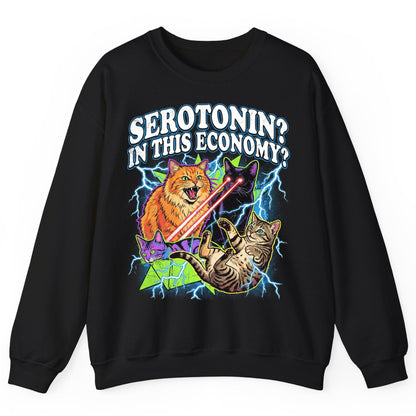 Serotonin in This Economy? cats Sweatshirt Black product mockup