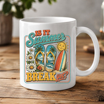 Is It Summer Break Yet Retro Vacation White Mug - product mockup - White