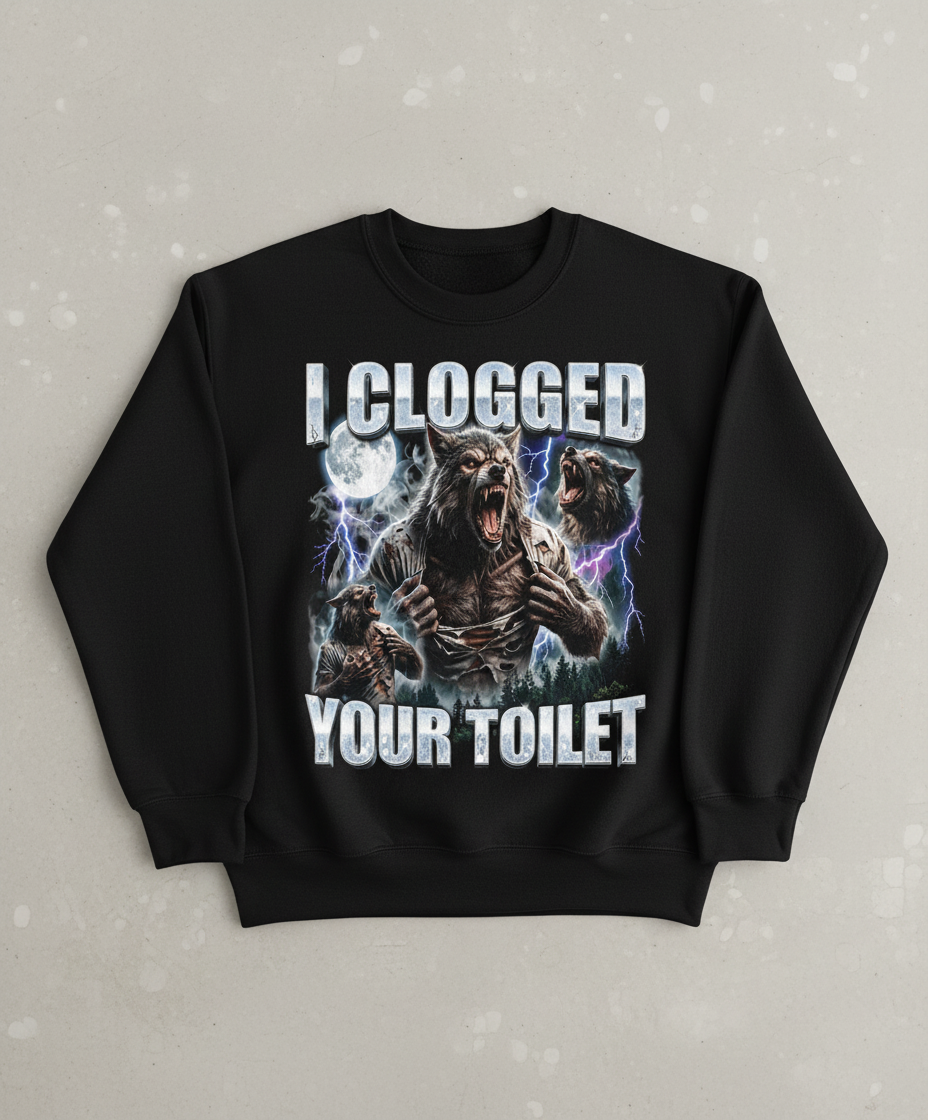 I Clogged Your Toilet Werewolf Meme Sweatshirt - Black