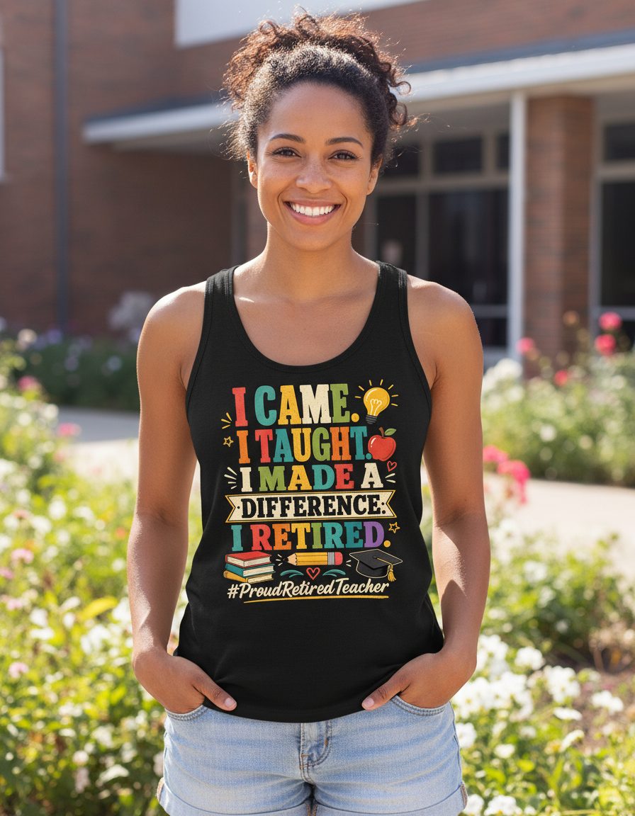 I Taught I Made a Difference I Retired Proudretiredteacher Tank Top - lifestyle model mockup - Black