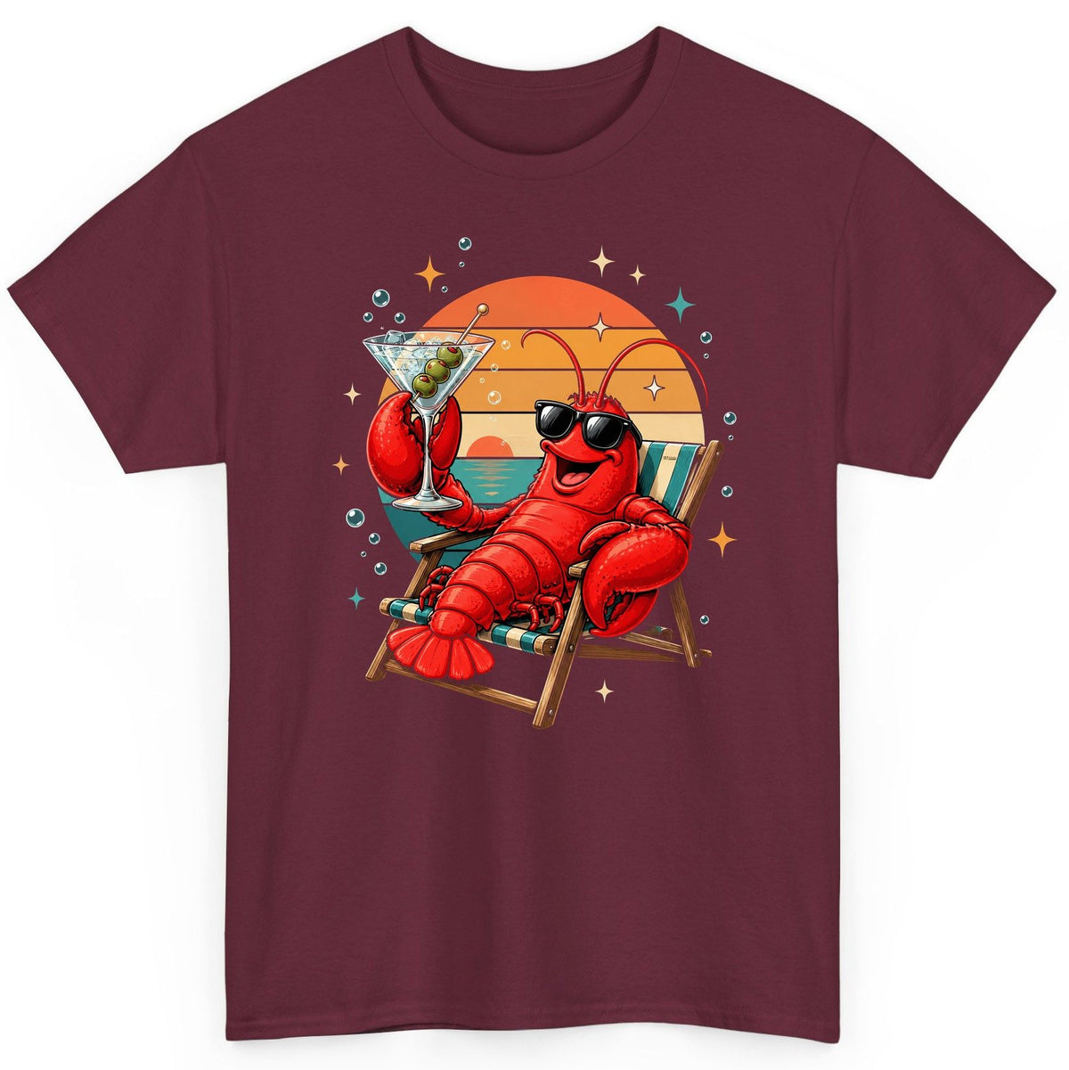 Funny Lobster Drinking Martini lobster T-Shirt Maroon product mockup