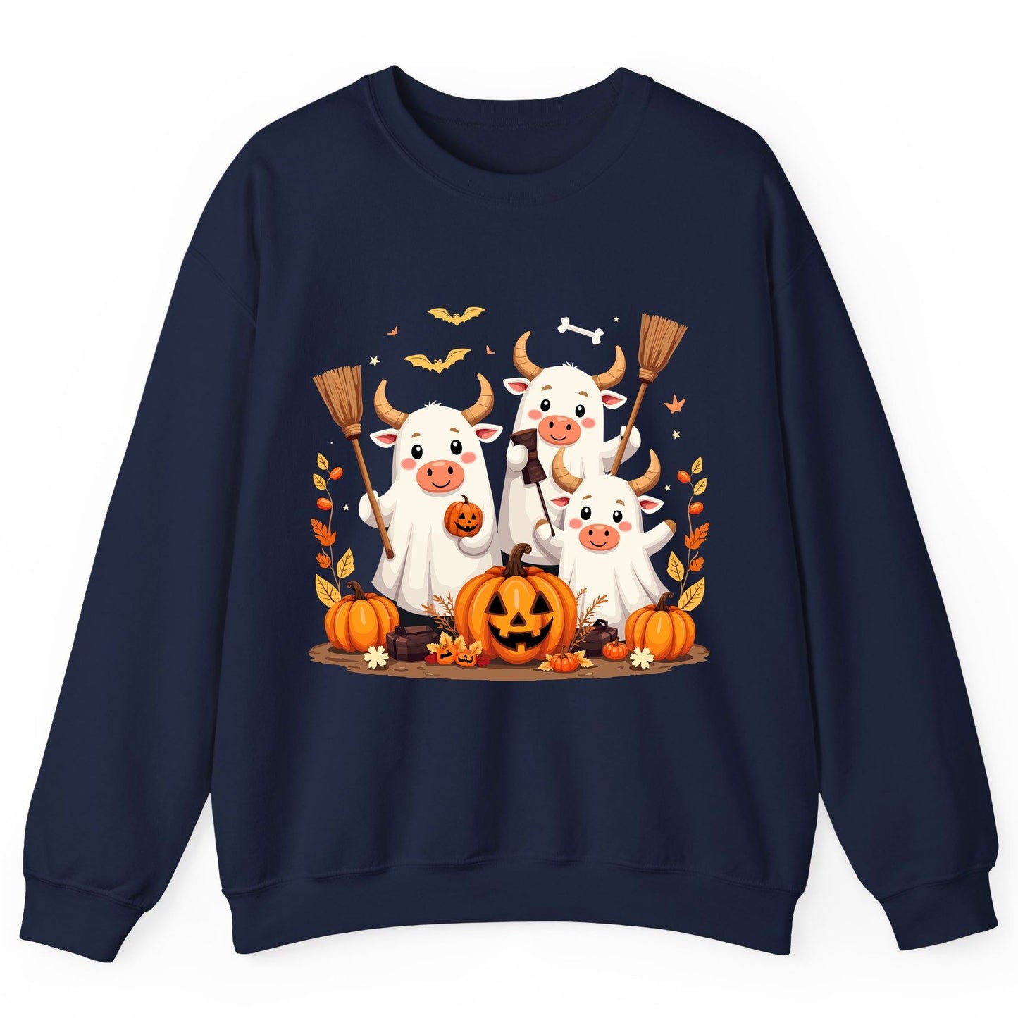 Cute Ghost Cows Halloween cows Sweatshirt Navy product mockup