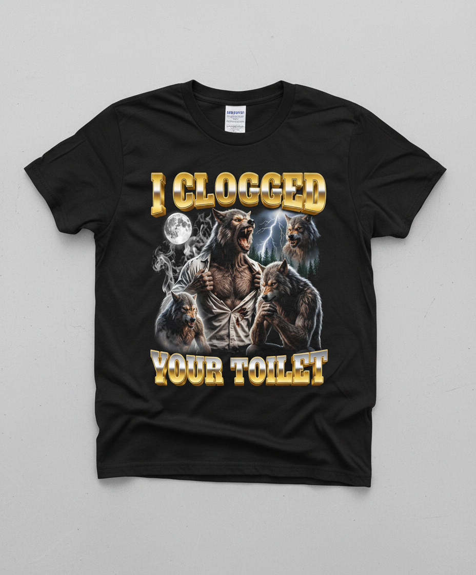 I Clogged Your Toilet Werewolf Meme T-Shirt - Black