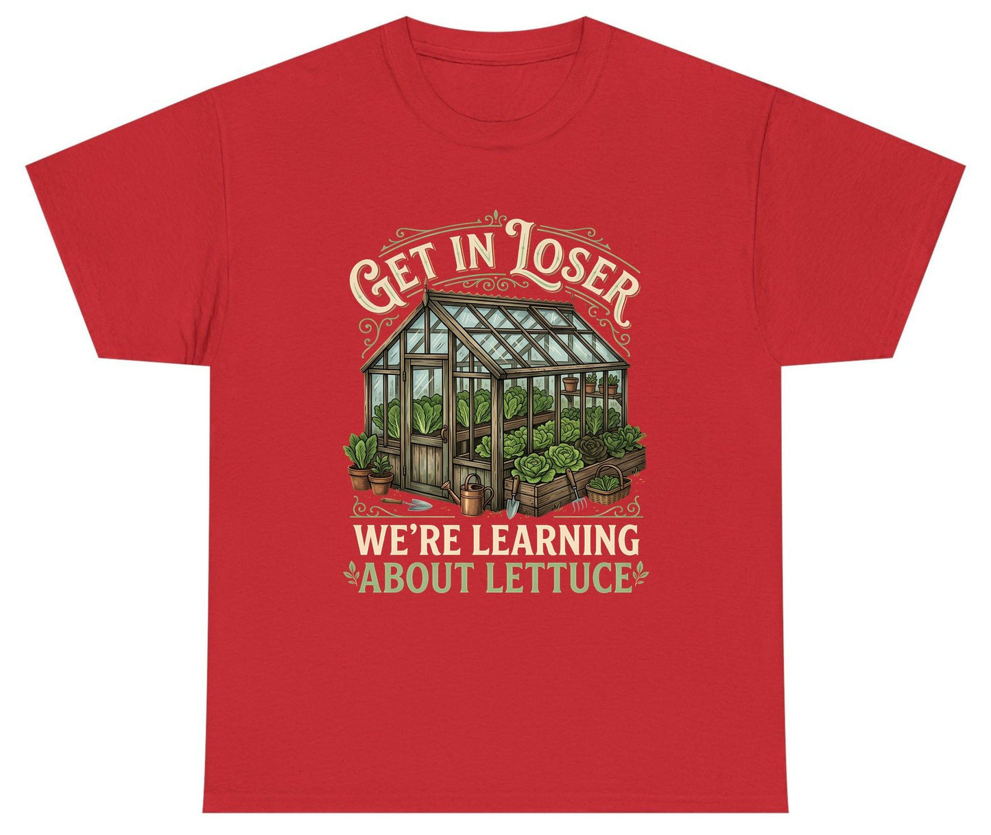 GET IN LOSER WE'RE Learning ABOUT Lettuce Youth T-Shirt - product mockup - Red