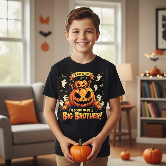 It's Not a Trick I'm Going to Be a Big Brother! Halloween big brother announcement Youth T-Shirt Black lifestyle mockup