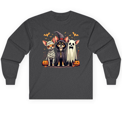 Chihuahua Halloween Costumes chihuahua dogs in Halloween costumes Long Sleeve Tee Dark Heather product mockup