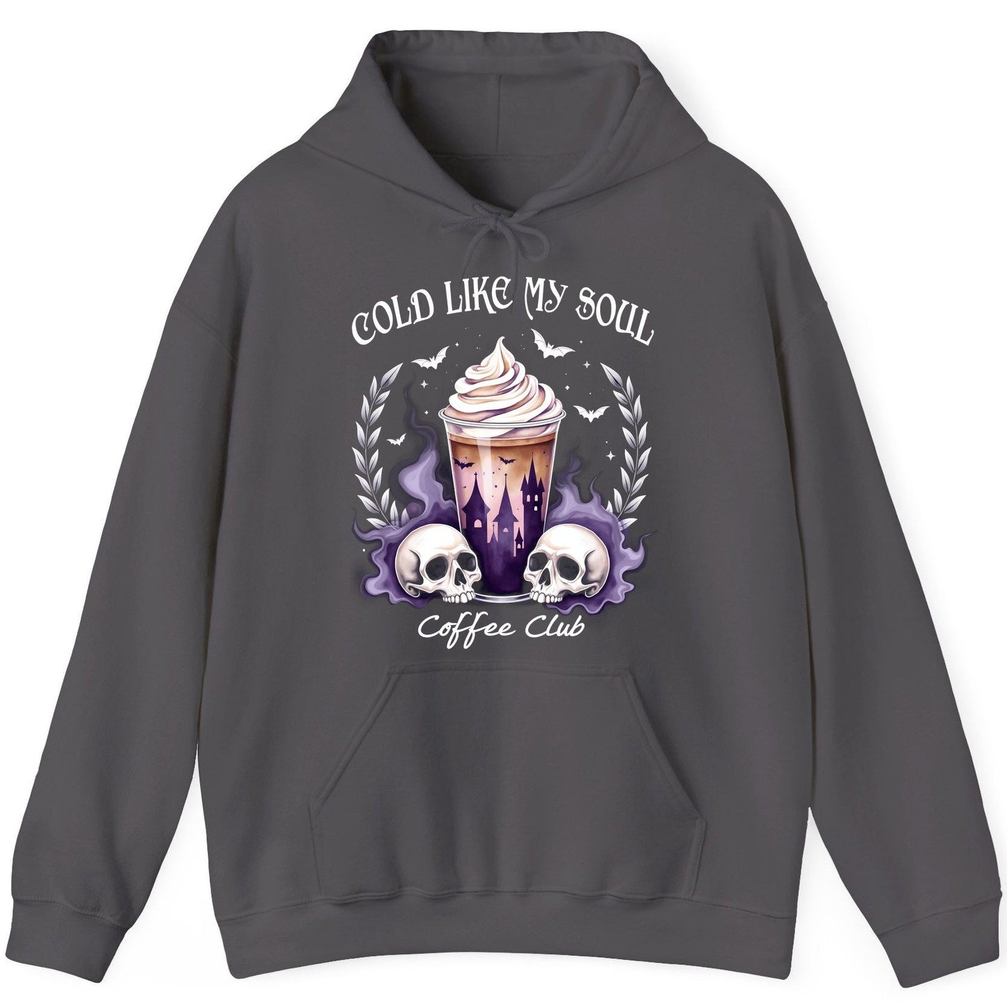 Cold Like My Soul Coffee Club gothic iced coffee Hoodie Charcoal product mockup