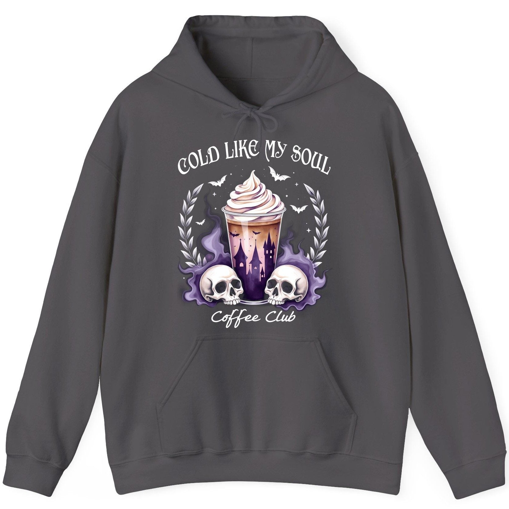 Cold Like My Soul Coffee Club gothic iced coffee Hoodie Charcoal product mockup