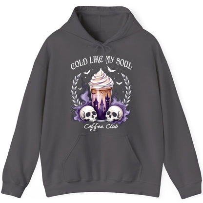 Cold Like My Soul Coffee Club gothic iced coffee Hoodie Charcoal product mockup