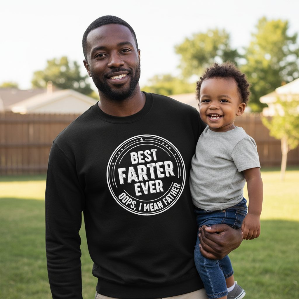 Best Farter Ever Oops, I Mean Father fatherhood Sweatshirt Black lifestyle mockup