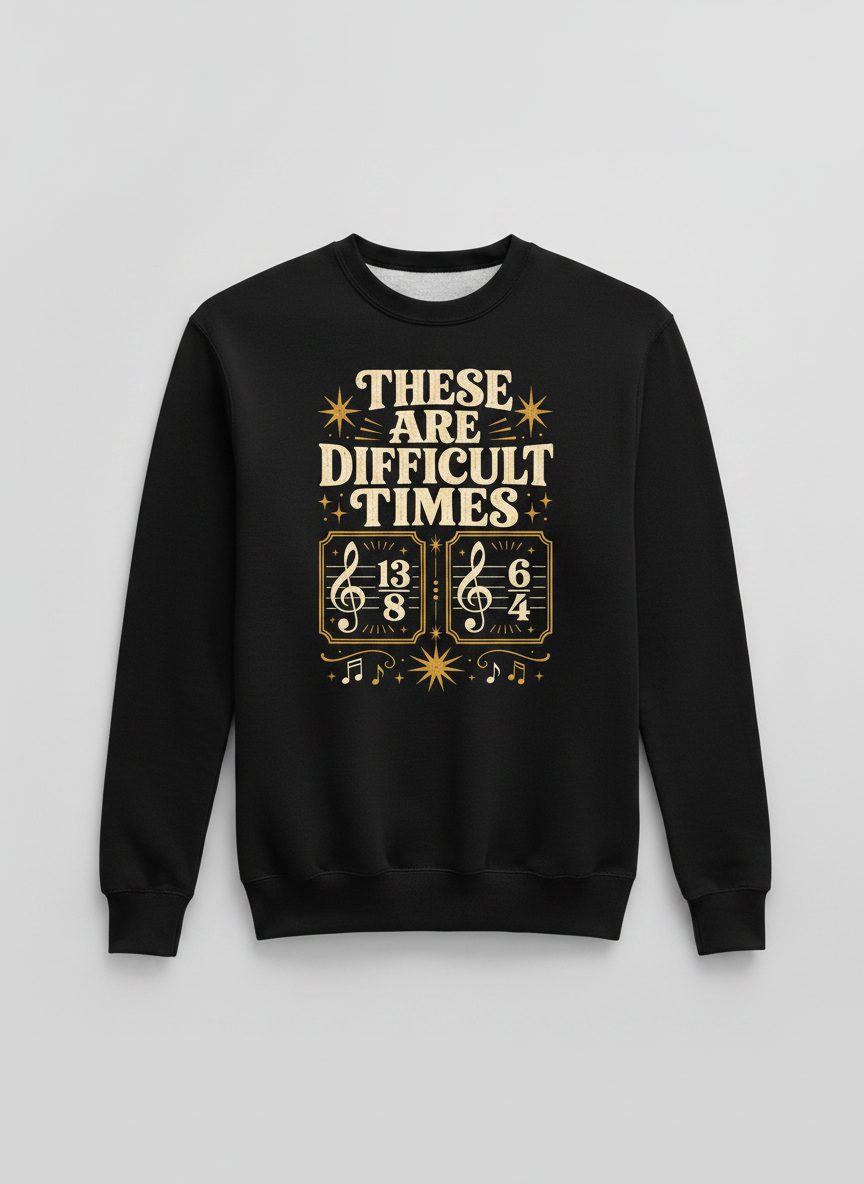 These Are Difficult Times Funny Music Pun Sweatshirt - product mockup - Black