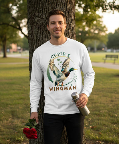 Cupid's Wingman mallard duck Long Sleeve Tee White lifestyle mockup