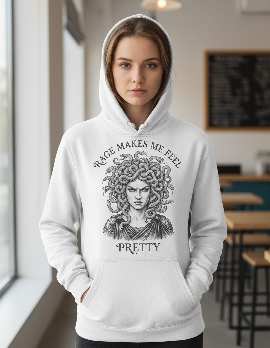 Medusa Rage Makes Me Feel Pretty Greek Mythology Hoodie - White