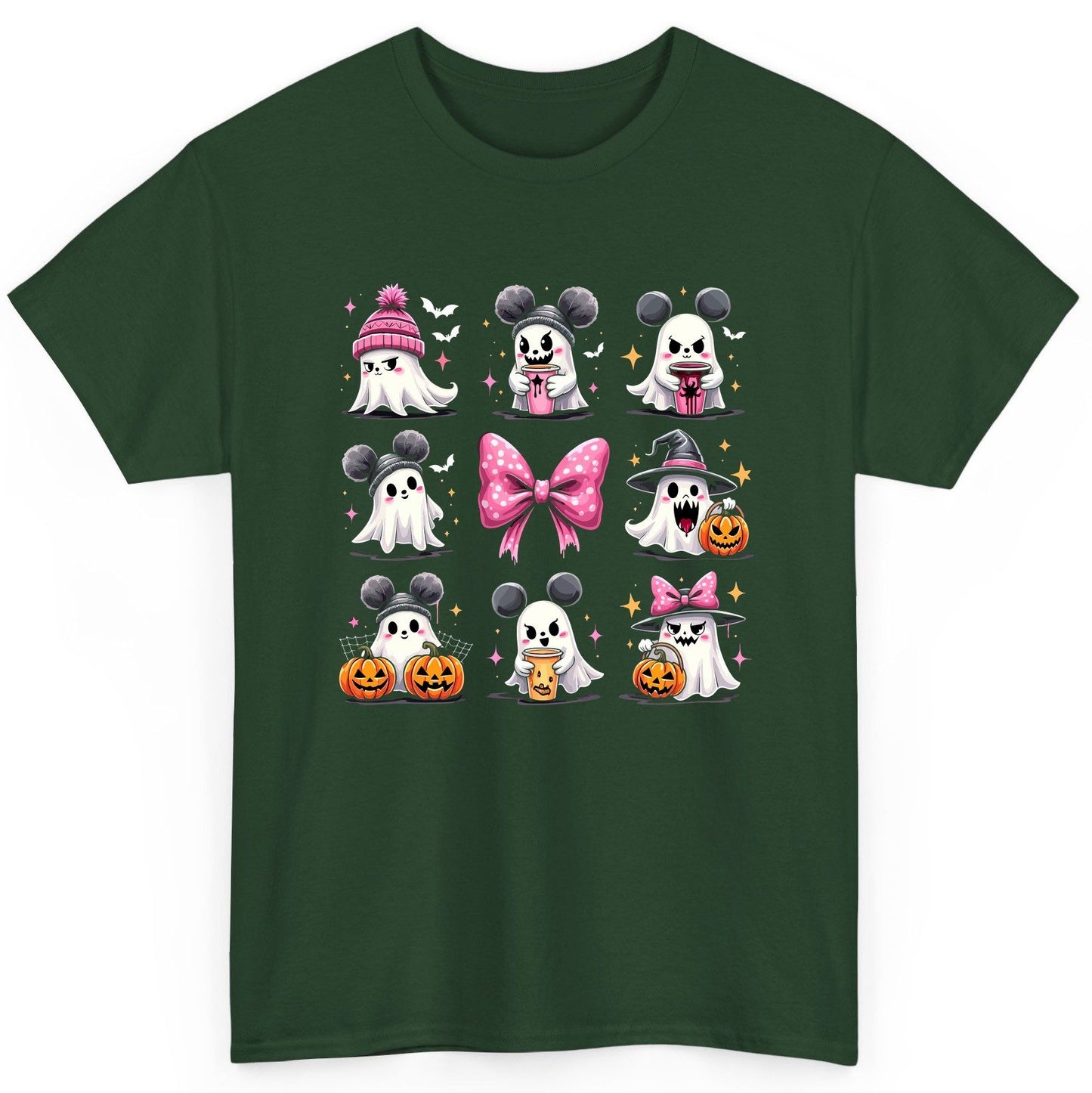 Cute Pink Halloween Ghosts Halloween ghosts T-Shirt Forest Green product mockup