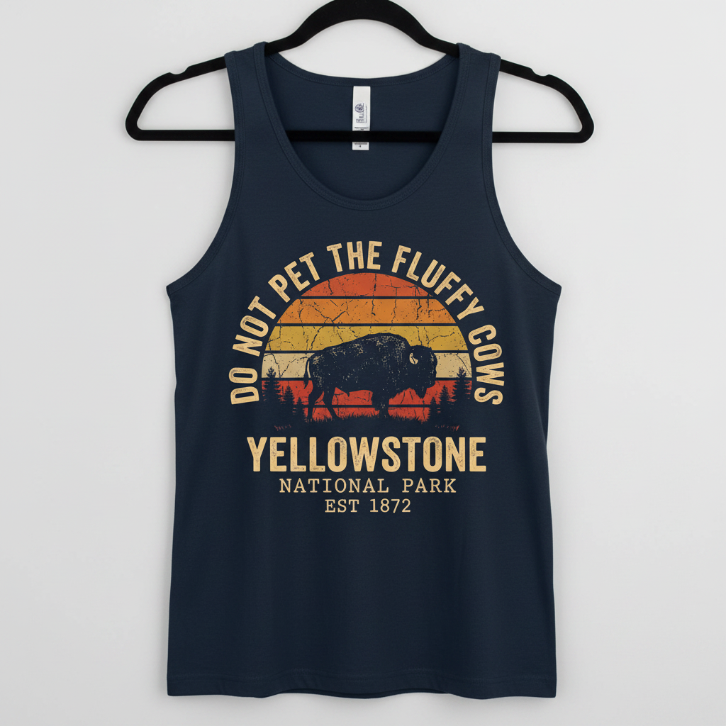Do Not Pet The Fluffy Cows Yellowstone National Park Bison Tank Top - Navy