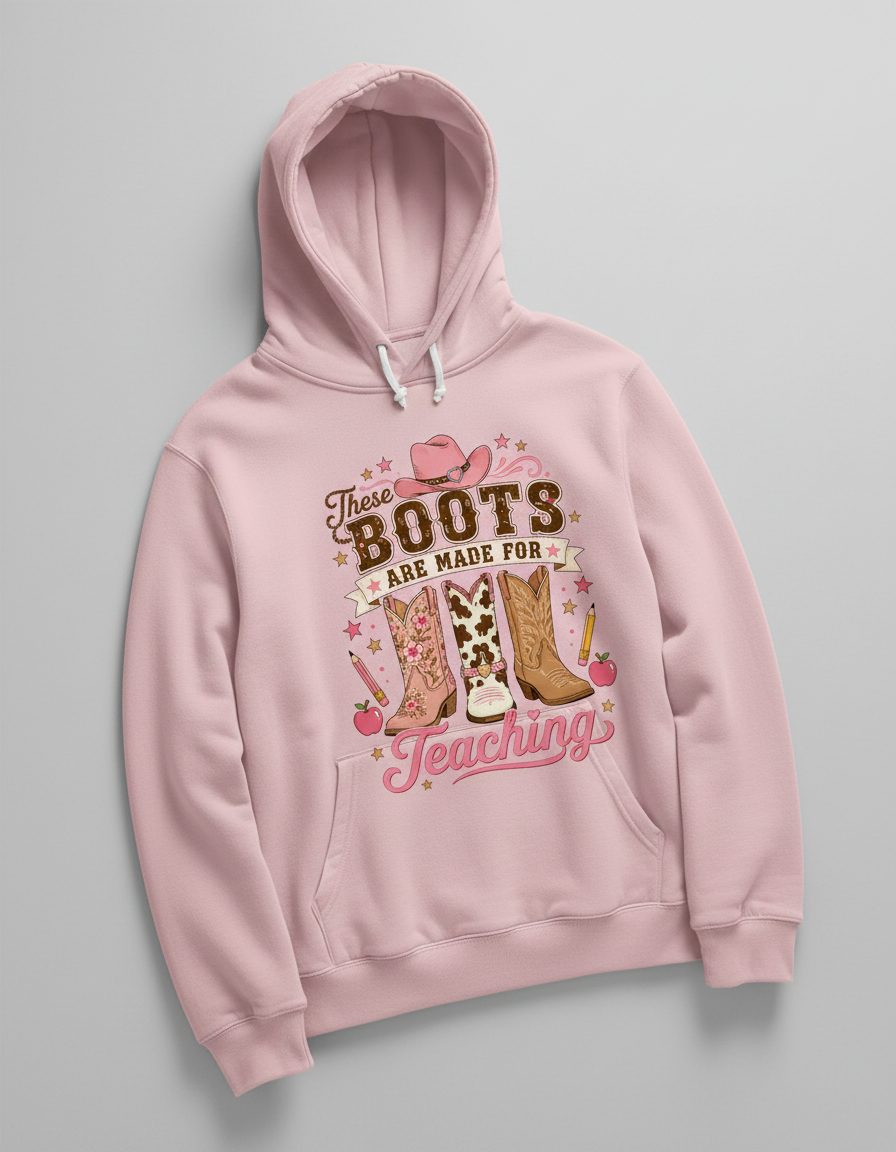 These Boots Are Made for Teaching Teacher Hoodie - product mockup - Light Pink