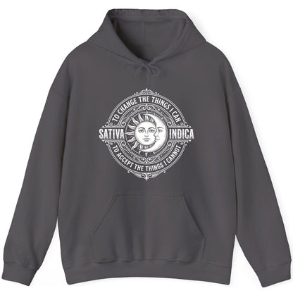 Sativa to Change the Things I Can Indica to Accept the Things I Hoodie - product mockup - Charcoal