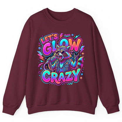 Let's Glow Crazy Funny Rockstar Raccoon Sweatshirt - product mockup - Maroon