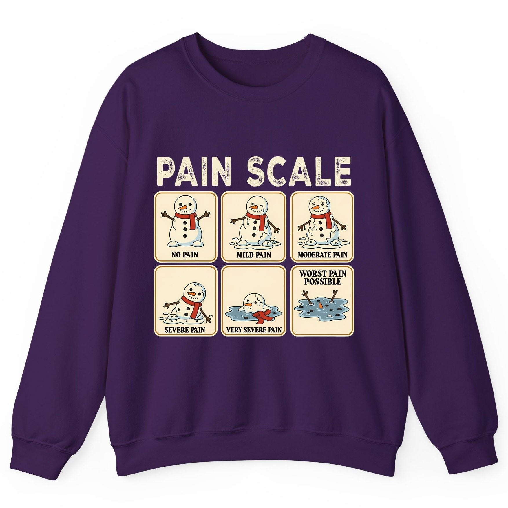 Pain Scale No Pain Mild Pain Moderate Pain Severe Pain Very Severe Pain Worst Pain Possible snowman Sweatshirt Purple product