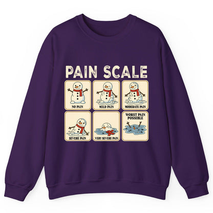 Pain Scale No Pain Mild Pain Moderate Pain Severe Pain Very Severe Pain Worst Pain Possible snowman Sweatshirt Purple product