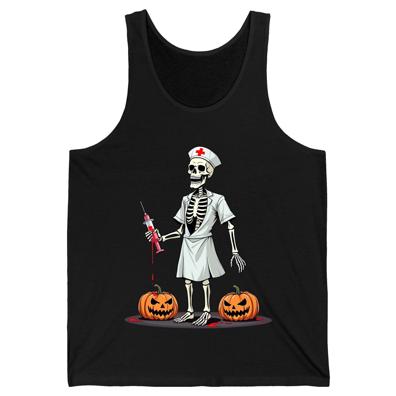 Spooky Skeleton Nurse Halloween skeleton nurse Tank Top Black product mockup