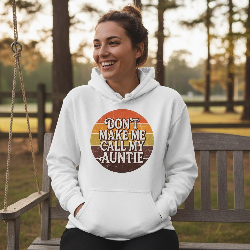 Don't Make Me Call My Auntie auntie Hoodie White lifestyle mockup