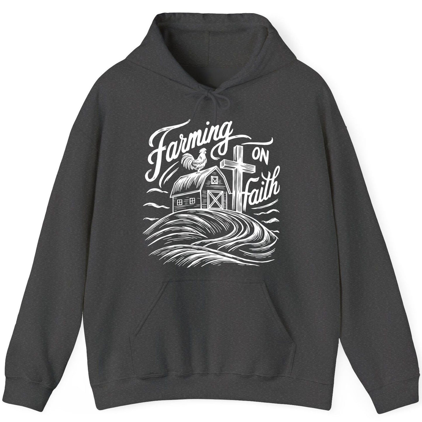 Farming on Faith christian farming Hoodie Dark Heather product mockup