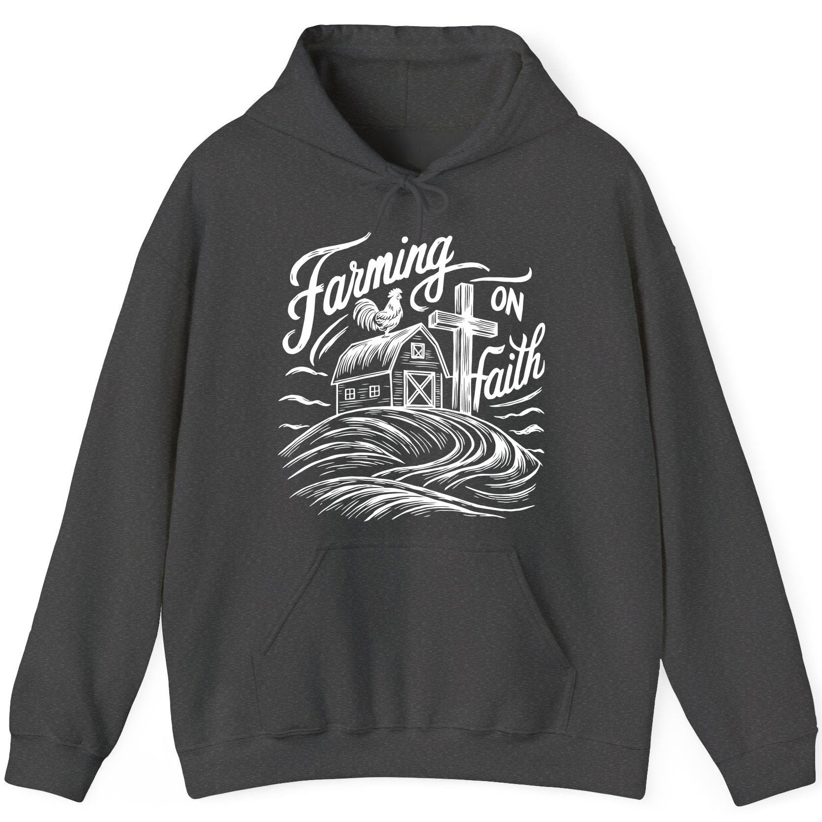 Farming on Faith christian farming Hoodie Dark Heather product mockup