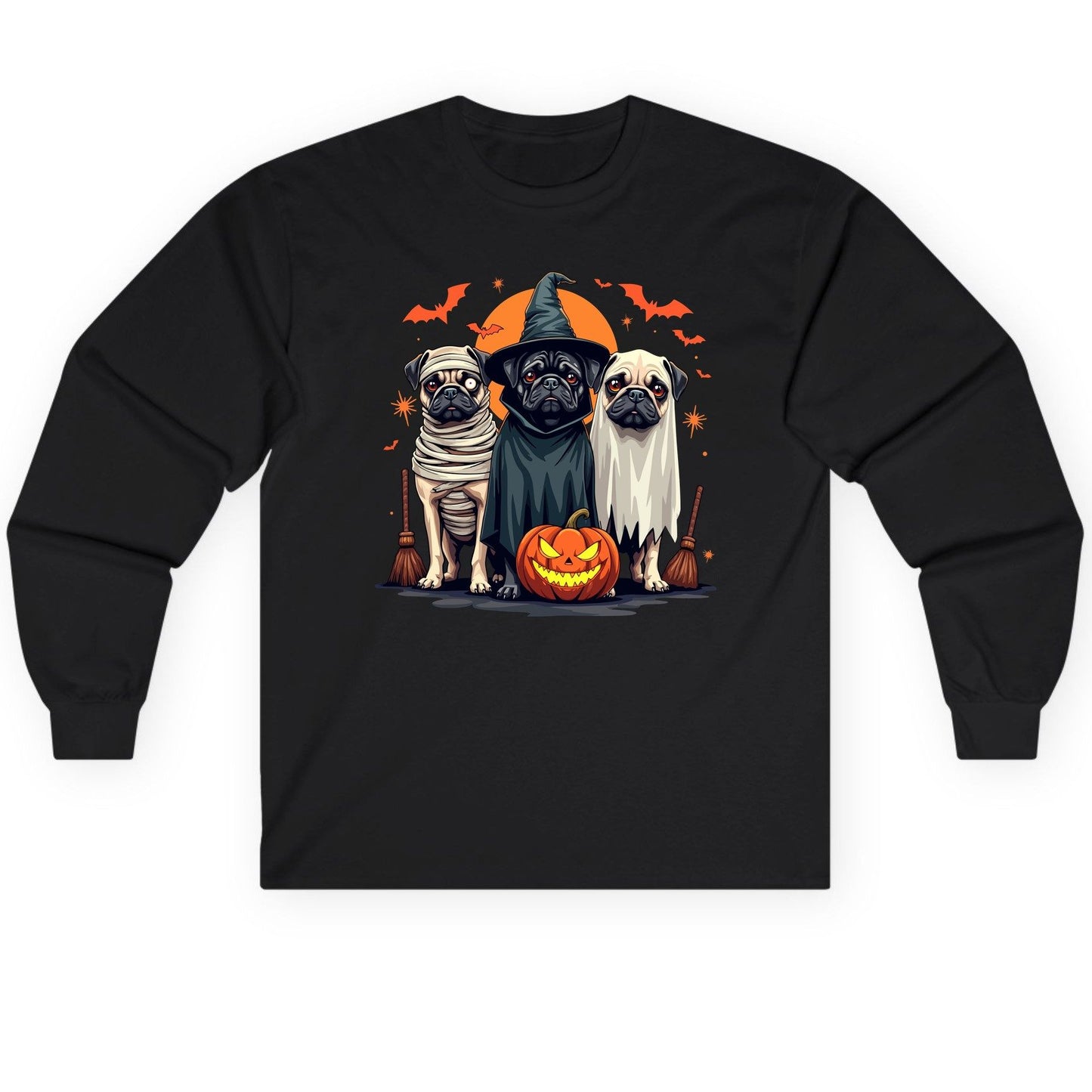 Halloween Pugs Costumes pugs Long Sleeve Tee Black product mockup