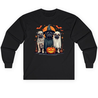 Halloween Pugs Costumes pugs Long Sleeve Tee Black product mockup