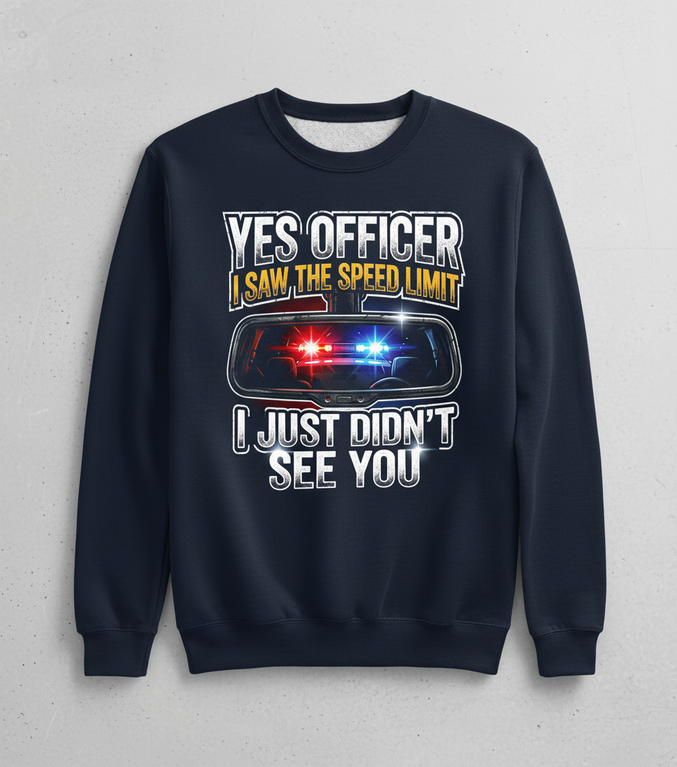 Funny Speeding Excuse Yes Officer I Saw The Speed Limit Sweatshirt - Navy